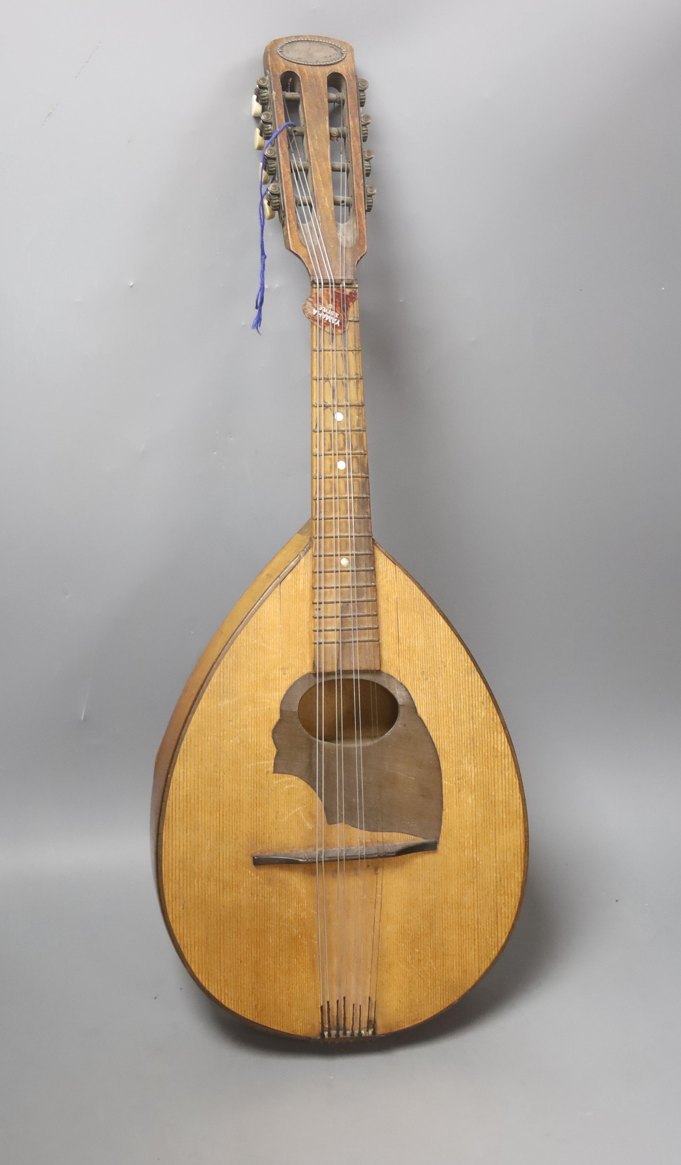 A mandolin bearing a Continental 830s silver plaque to head reading ‘Margit Albers’
